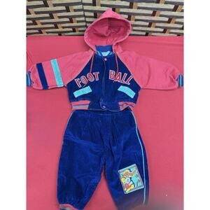 Vintage 1990s Boys Corduroy Two Piece Football Set Hooded - 18M